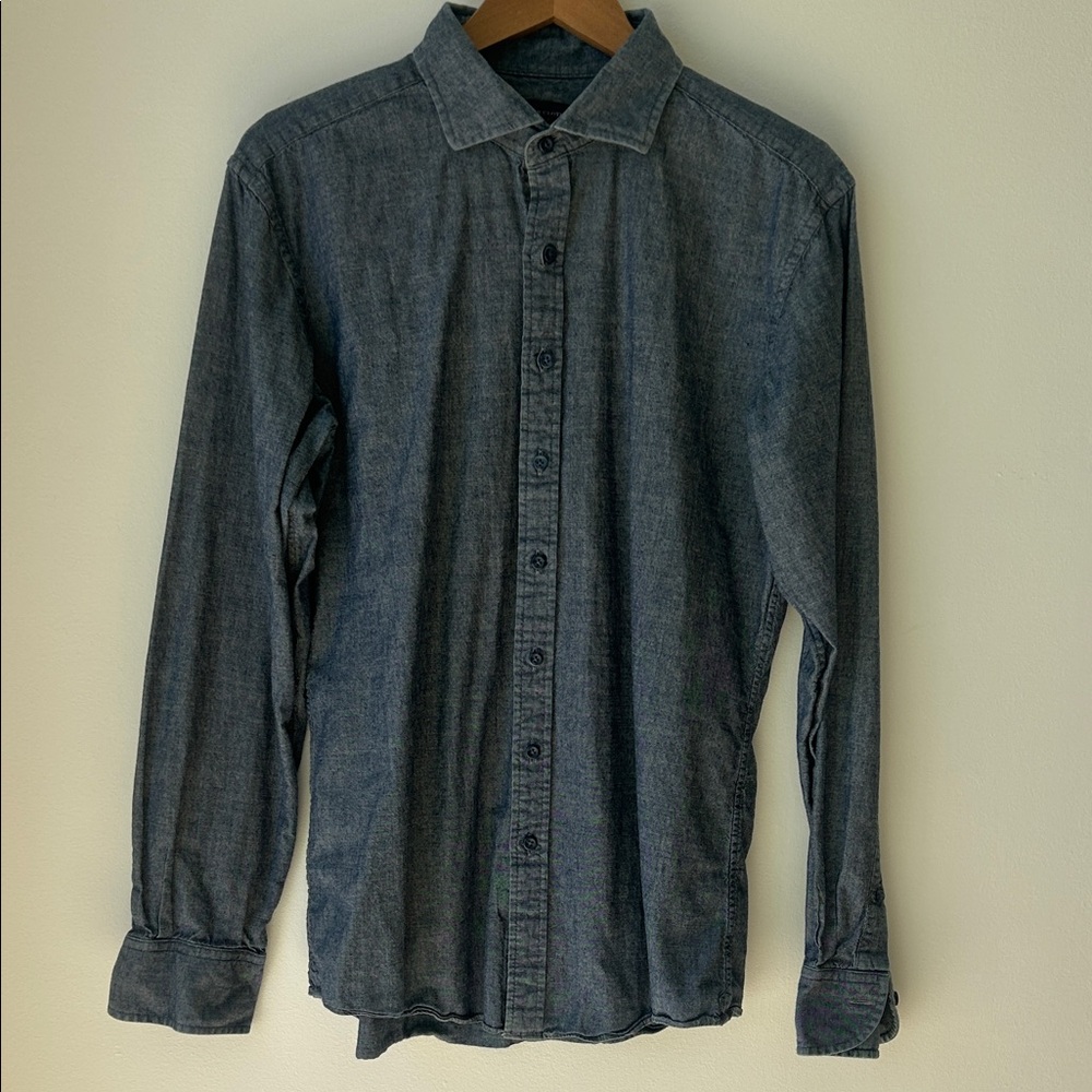 Men's Long-Sleeve Casual Button-Down Shirt - Indigo Blue